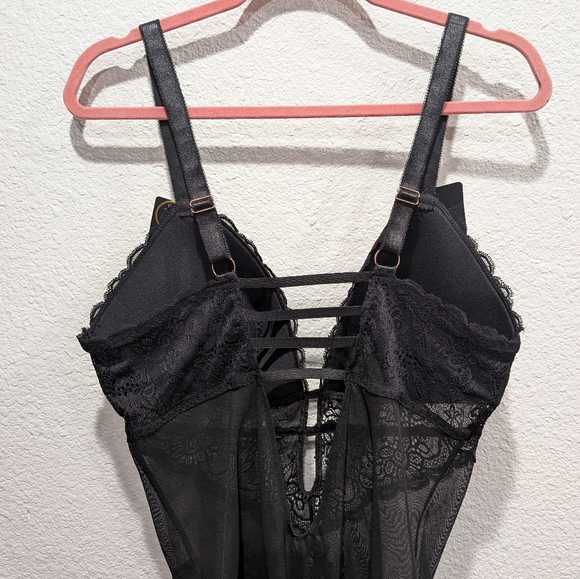 Rachel Roy Curvy Lace High Cut Teddy Bodysuit Black 1X NWT Sheer Lingerie - Picture 8 of 10